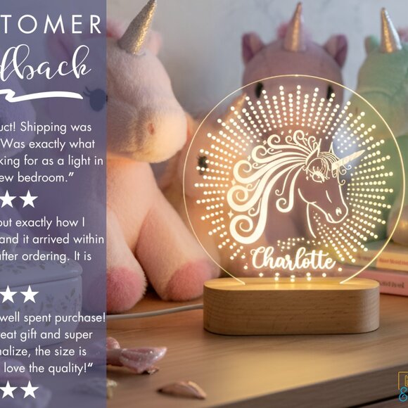Unicorn Custom Name Light • Personalized LED Cloud Decor • Kids Gift - Picture 7 of 8